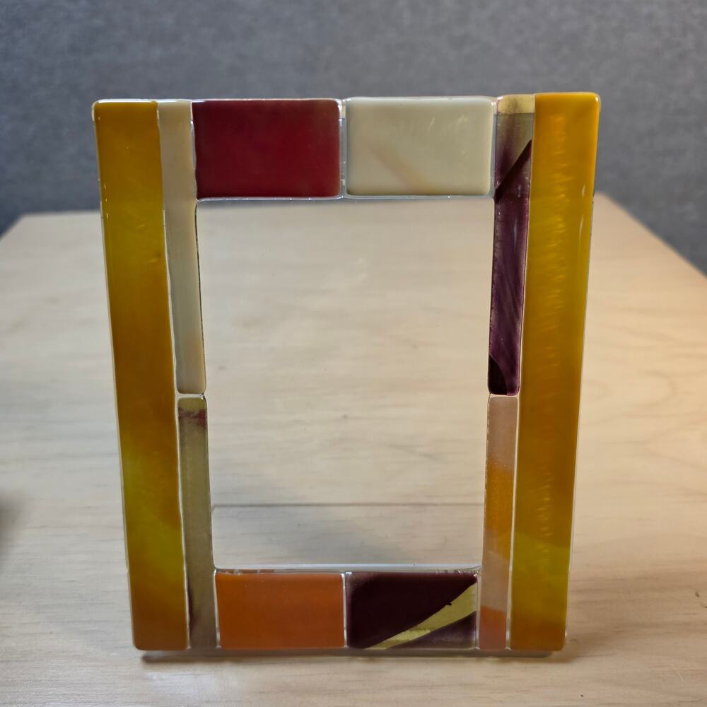 Handcrafted Stained Glass Mosaic Picture Frame Autumn Earth Tones Tabletop Art